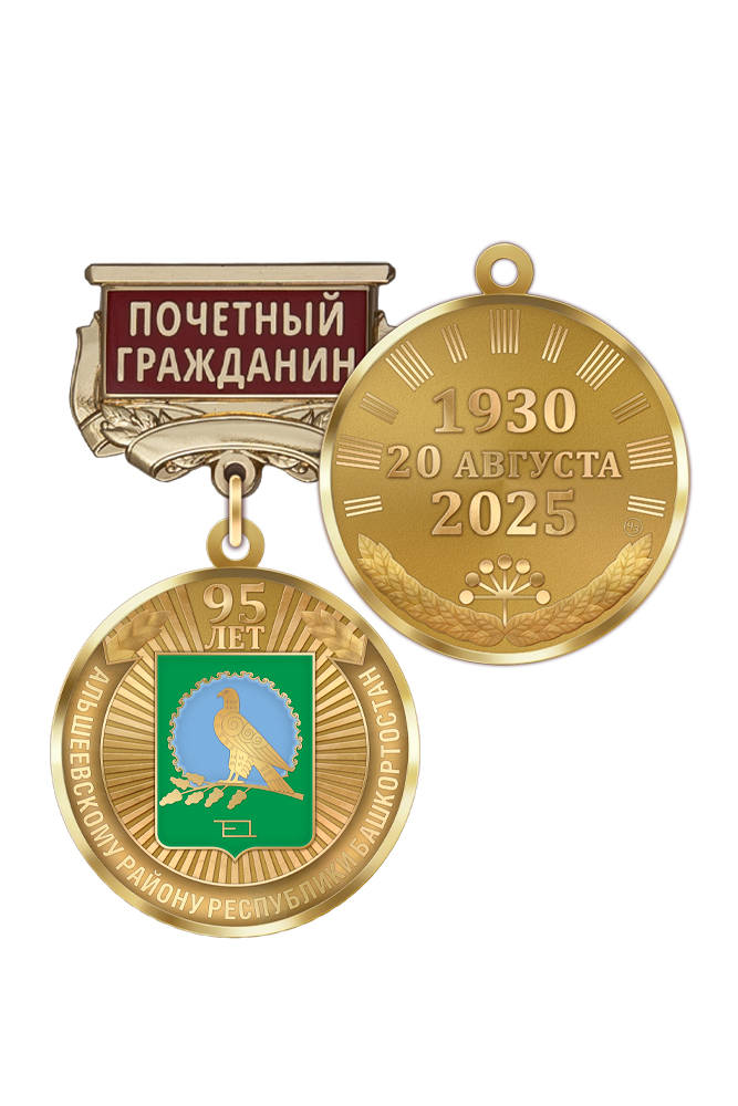 Медаль «95 лет Альшеевскому району Республики Башкортостан. Почётный гражданин» с бланком удостоверения