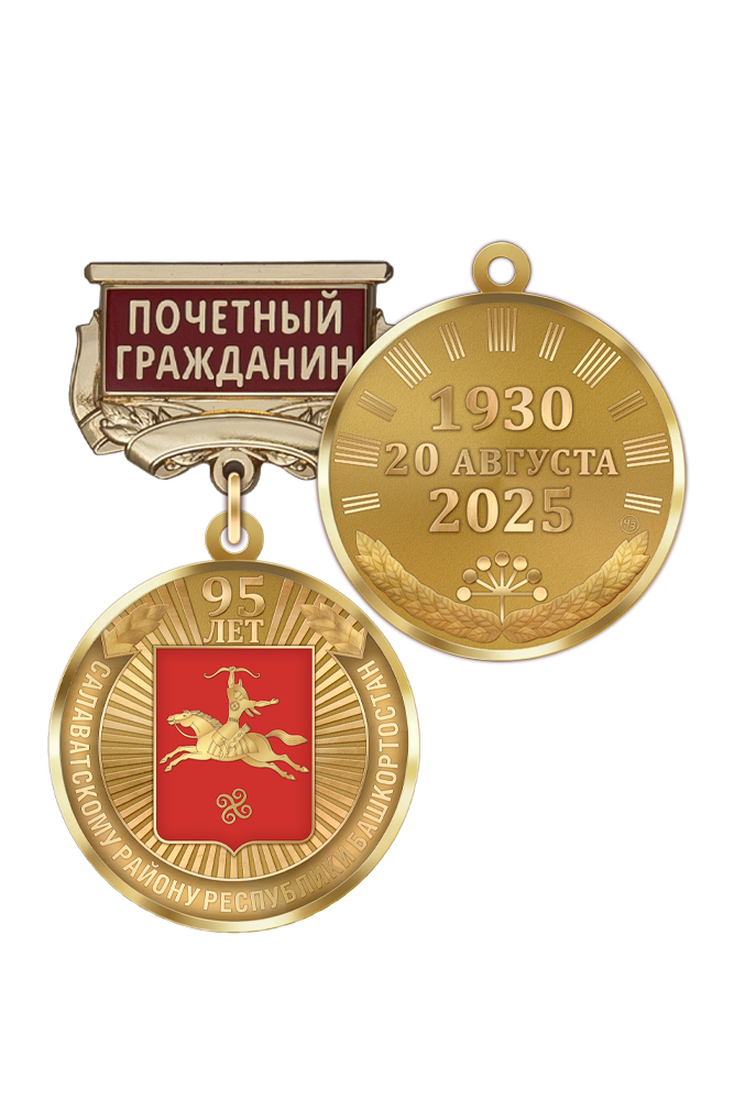 Медаль «95 лет Салаватскому району Республики Башкортостан. Почётный гражданин» с бланком удостоверения