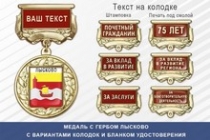 Медаль с гербом города Лысково Нижегородской области с бланком удостоверения