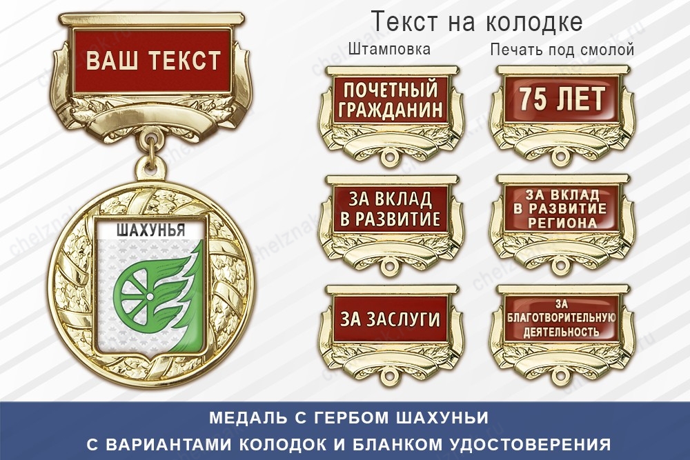 Медаль с гербом города Шахуньи Нижегородской области с бланком удостоверения, дополнительное фото 1