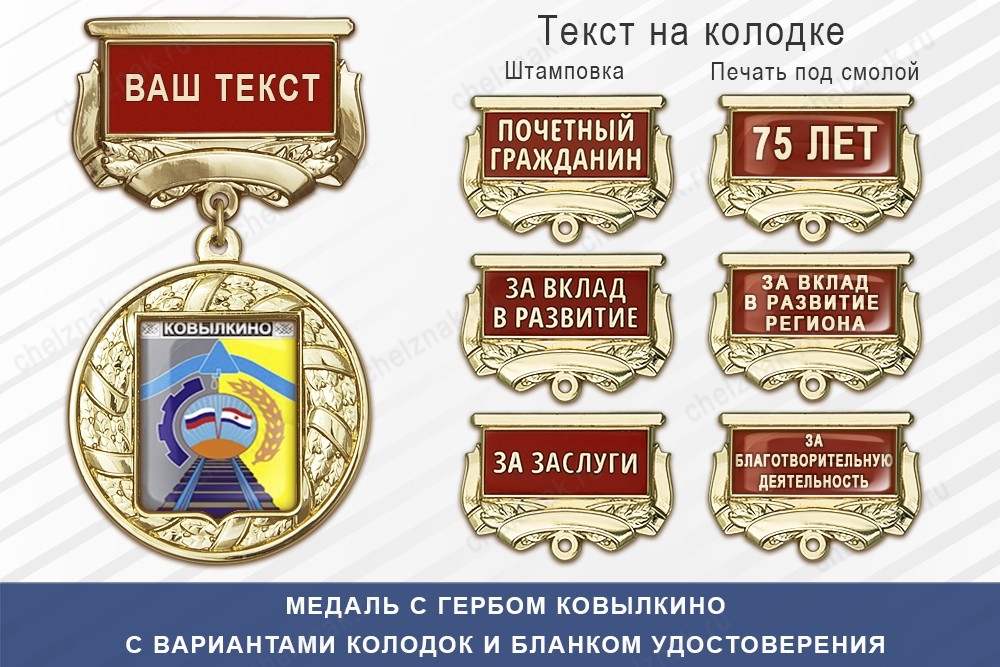 Медаль с гербом города Ковылкино Республики Мордовия с бланком удостоверения, дополнительное фото 1