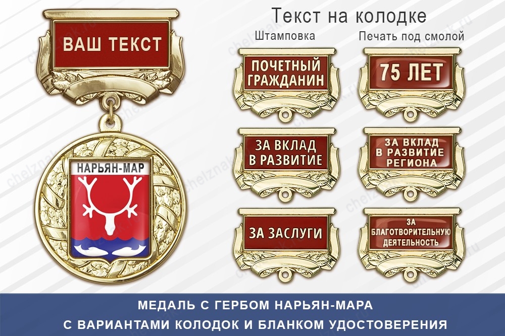 Медаль с гербом города Нарьян-Мара Ненецкий АО с бланком удостоверения, дополнительное фото 1
