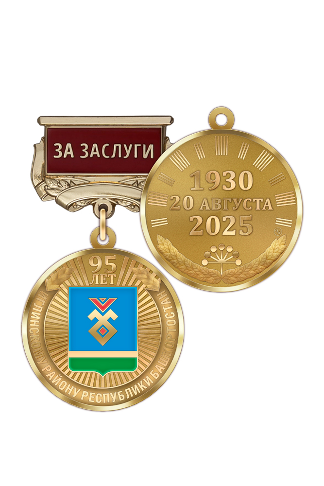 Медаль «95 лет Иглинскому району Республики Башкортостан. За заслуги» с бланком удостоверения