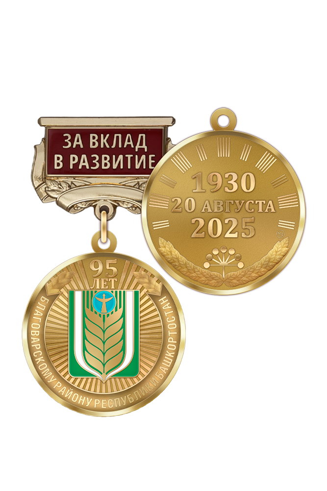 Медаль «95 лет Благоварскому району Республики Башкортостан. За вклад в развитие» с бланком удостоверения