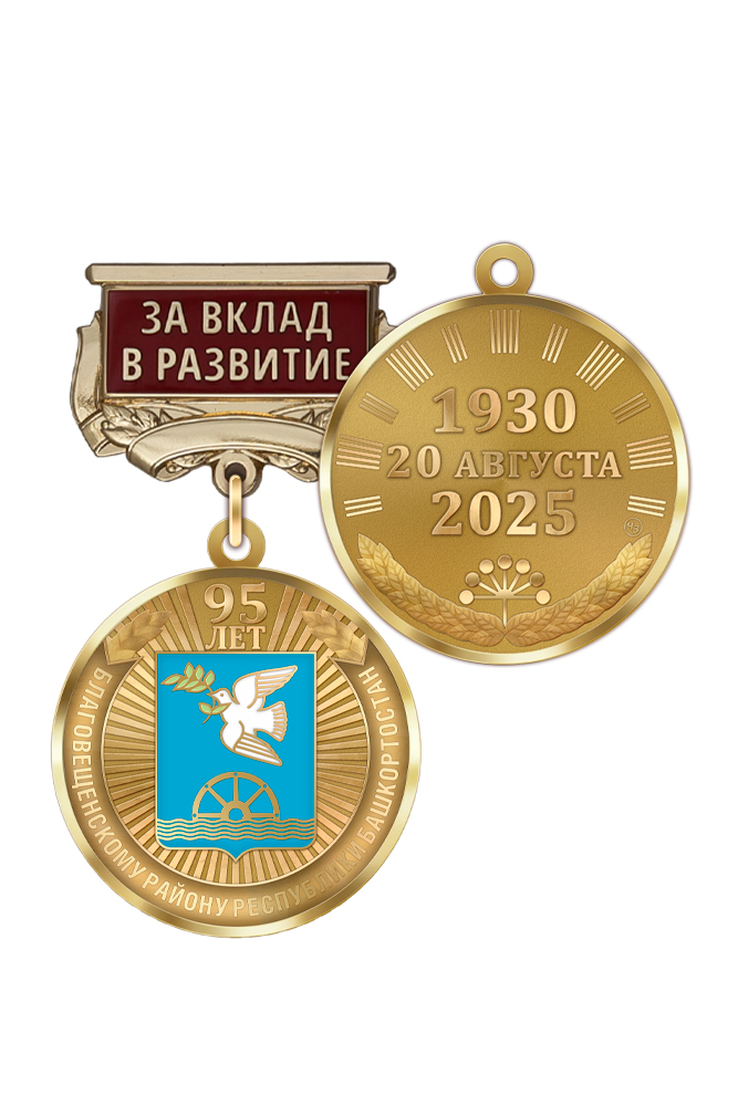 Медаль «95 лет Благовещенскому району Республики Башкортостан. За вклад в развитие» с бланком удостоверения