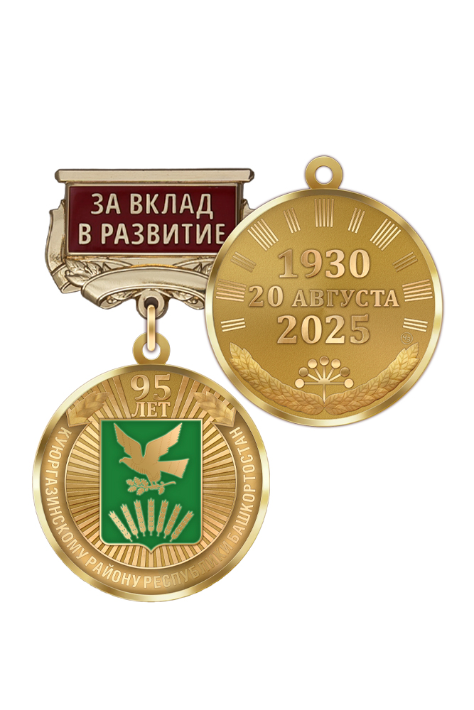 Медаль «95 лет Куюргазинскому району Республики Башкортостан. За вклад в развитие» с бланком удостоверения