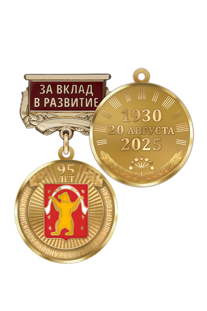 Медаль «95 лет Мишкинскому району Республики Башкортостан. За вклад в развитие» с бланком удостоверения