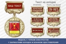 Медаль с гербом города Электроугли Московской области с бланком удостоверения