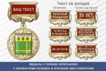 Медаль с гербом города Черепаново Новосибирской области с бланком удостоверения
