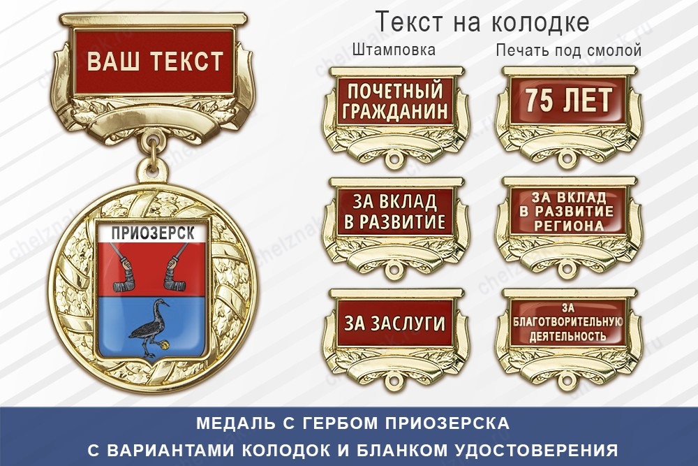 Медаль с гербом города Приозерска Ленинградской области с бланком удостоверения, дополнительное фото 1