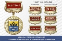 Медаль с гербом города Осташкова Тверской области с бланком удостоверения