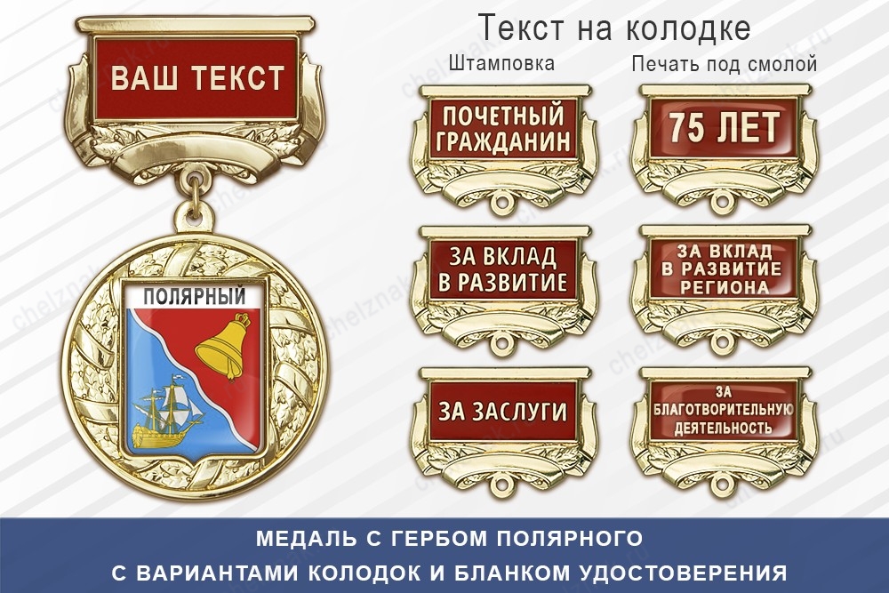 Медаль с гербом города Полярного Мурманской области с бланком удостоверения, дополнительное фото 1