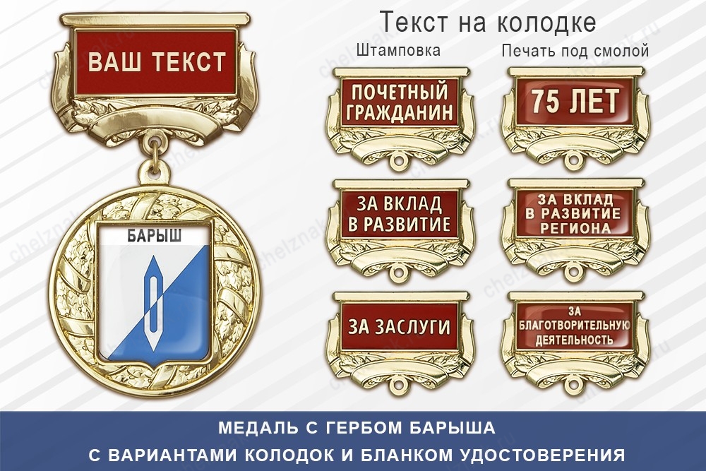 Медаль с гербом города Барыша Ульяновской области с бланком удостоверения, дополнительное фото 1