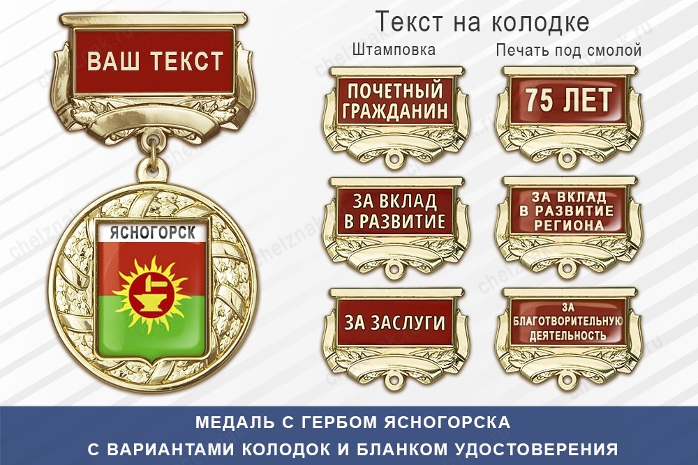 Медаль с гербом города Ясногорска Тульской области с бланком удостоверения, дополнительное фото 1
