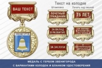 Медаль с гербом города Звенигорода Московской области с бланком удостоверения