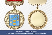 Медаль с гербом города Сухинич Калужской области с бланком удостоверения
