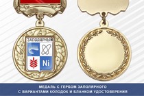 Медаль с гербом города Заполярного Мурманской области с бланком удостоверения