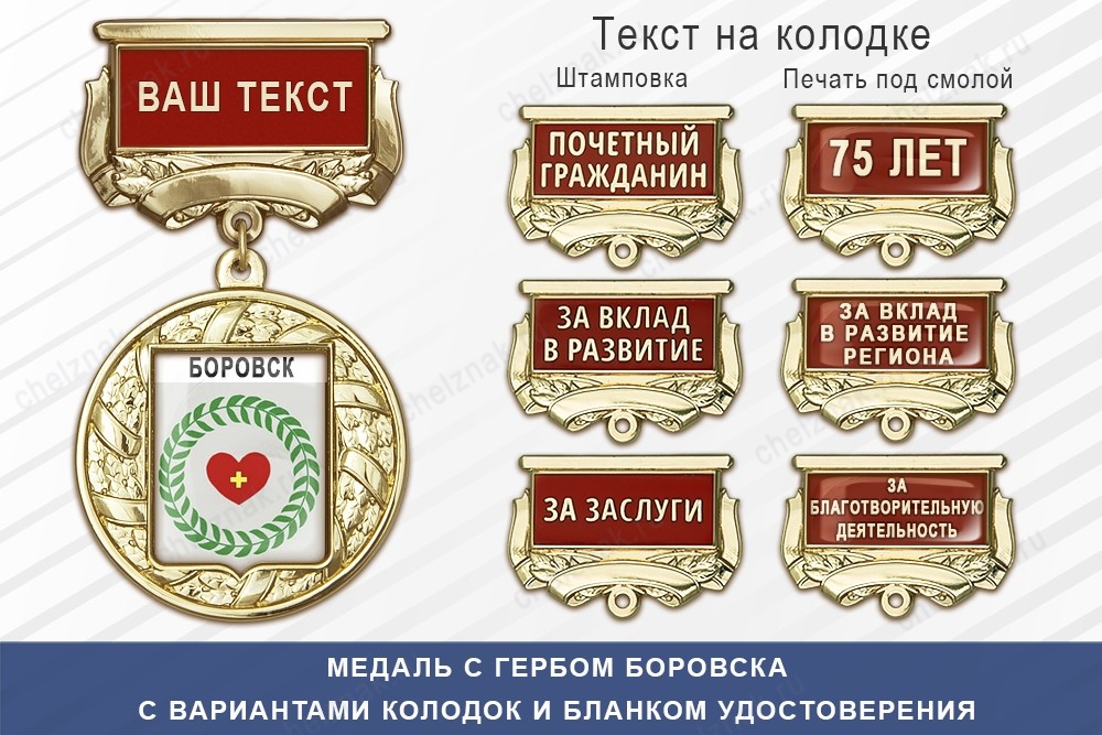 Медаль с гербом города Боровска Калужской области с бланком удостоверения, дополнительное фото 1