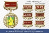 Медаль с гербом города Тюкалинска Омской области с бланком удостоверения