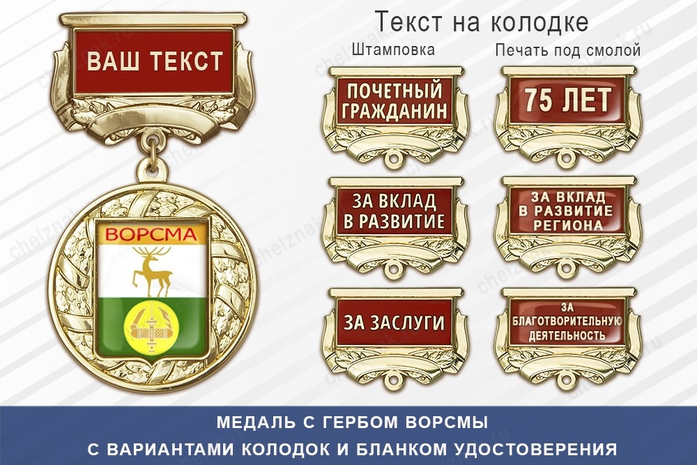 Медаль с гербом города Ворсмы Нижегородской области с бланком удостоверения, дополнительное фото 1